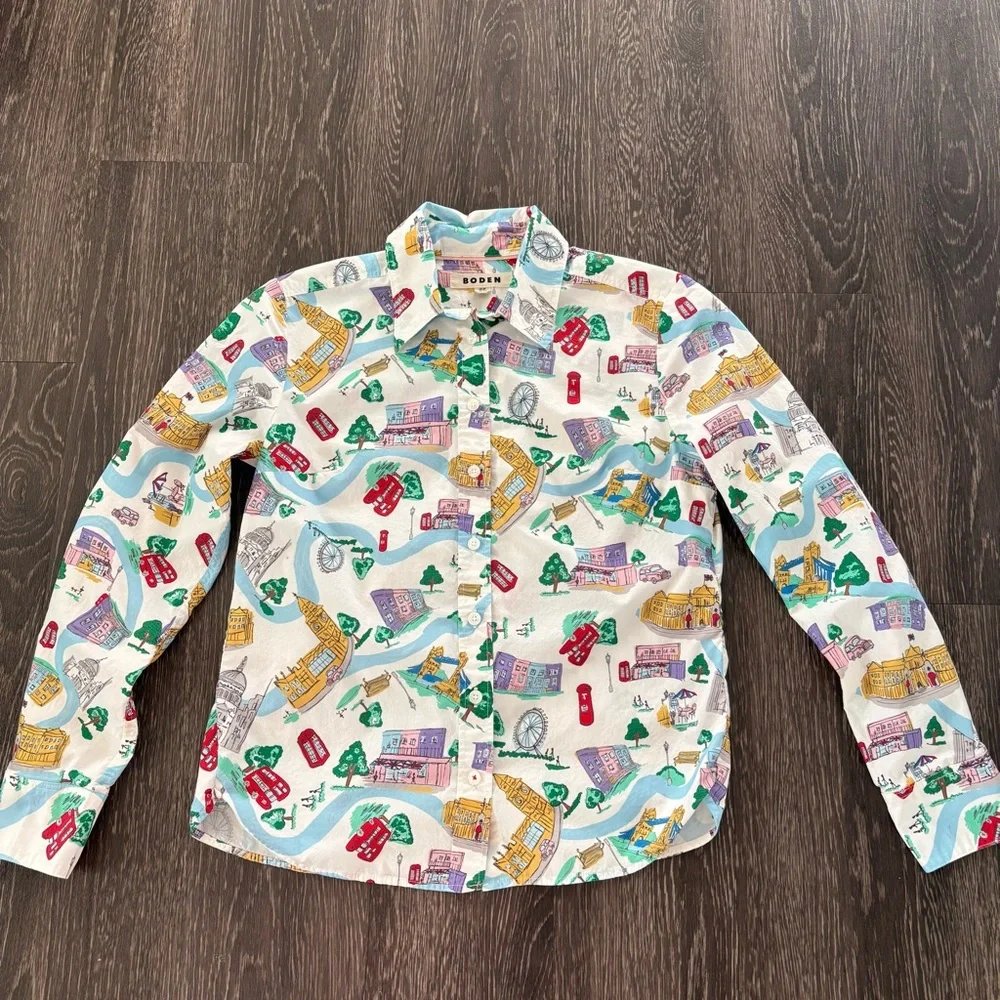 Boden Sienna London Town Ivory Button Down Top 4P - Picture 8 of 11